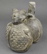 Fine c1000-1500 Pre Columbian Blackware Pottery DOUBLE CHAMBER FIGURE VESSEL