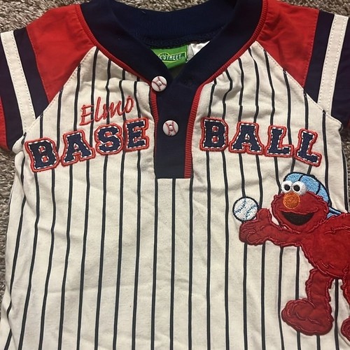 Sesame Street Elmo Pinstripe Infant Baseball Bodysuit with Matching Shorts 3-6M - Picture 11 of 14