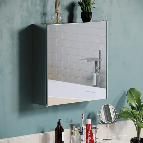 SALE Mirrored Bathroom Wall Cabinet 2 Door Steel Mounted Cupboard Storage Unit deal from eBay
