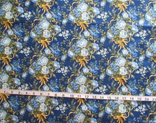 1 yd 100 Cotton Fabric Blue with Flowers in Blues w/Yellow Ribbons