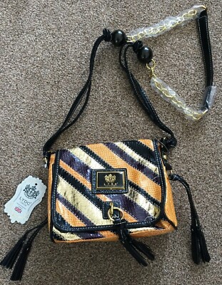Damen Handtasche LYDC London gelb, gold, lila & schwarz Handtasche V117