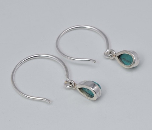 925 Solid Sterling Silver Blue Turquoise Hoop Earring-1.2 Inch I139 - Picture 3 of 4