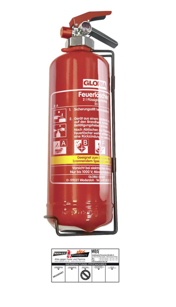Gloria Fda 2, 2L Fettbrand FeuerlöScher Schaum Inklusive Halterung Und Plakette-image