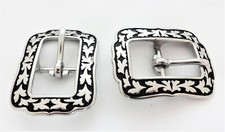 Jeremiah Watt Visalia Center Bar Buckles Pair Stainless Steel Belt Horse Tack