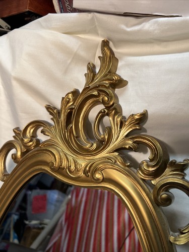 Vintage French Country Rococo Syroco Gold Wall Mantle Mirror 1965 MCM made USA - Picture 3 of 11