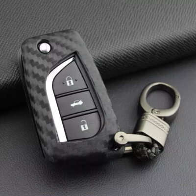 #ad #ad New Black Carbon Fiber Key Fob Chain For Toyota Accessories Cover Case Ring US $9.94