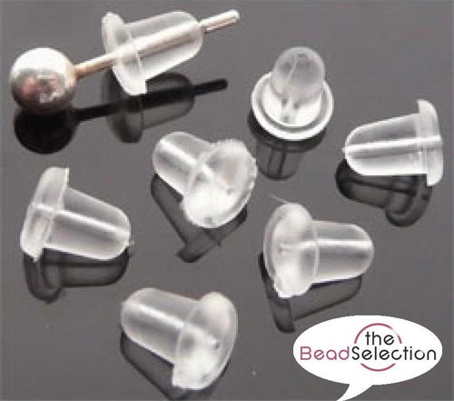 SOFT SILICONE CLEAR RUBBER HYPOALLERGENIC EARRING BACKS STOPPERS 4mm AB24 - Picture 2 of 4