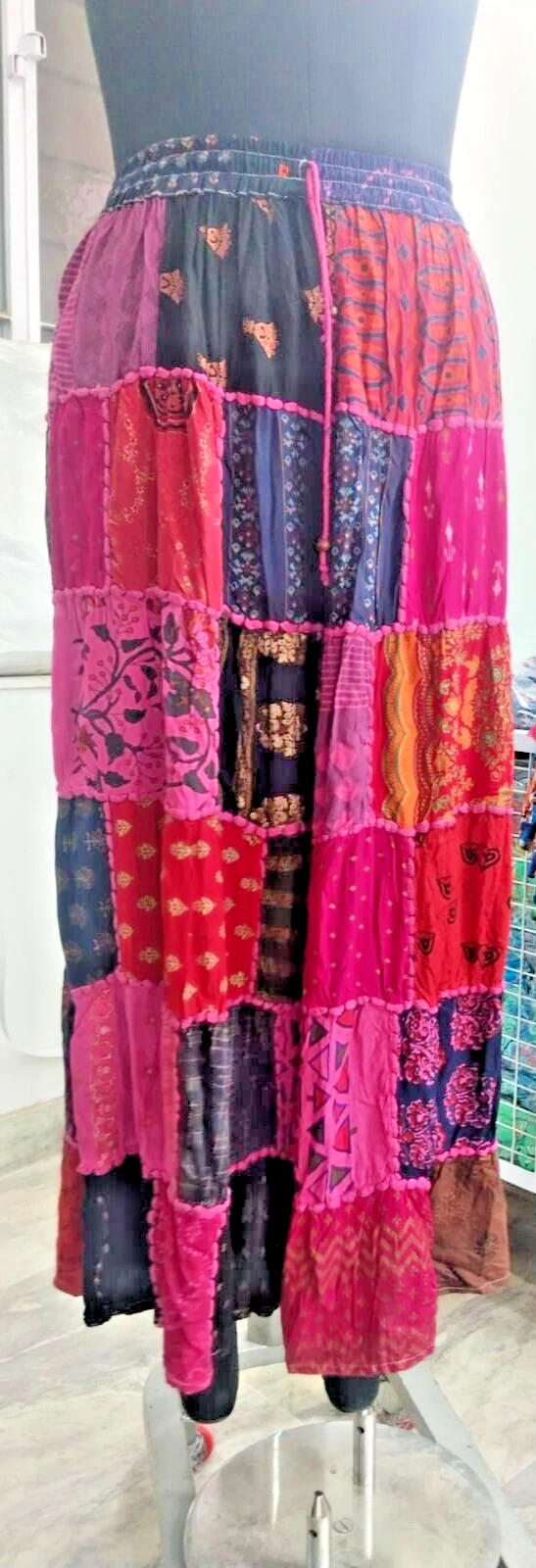 Womens ethnic boho patch work, bohemian hippie skirt cotton long skirt