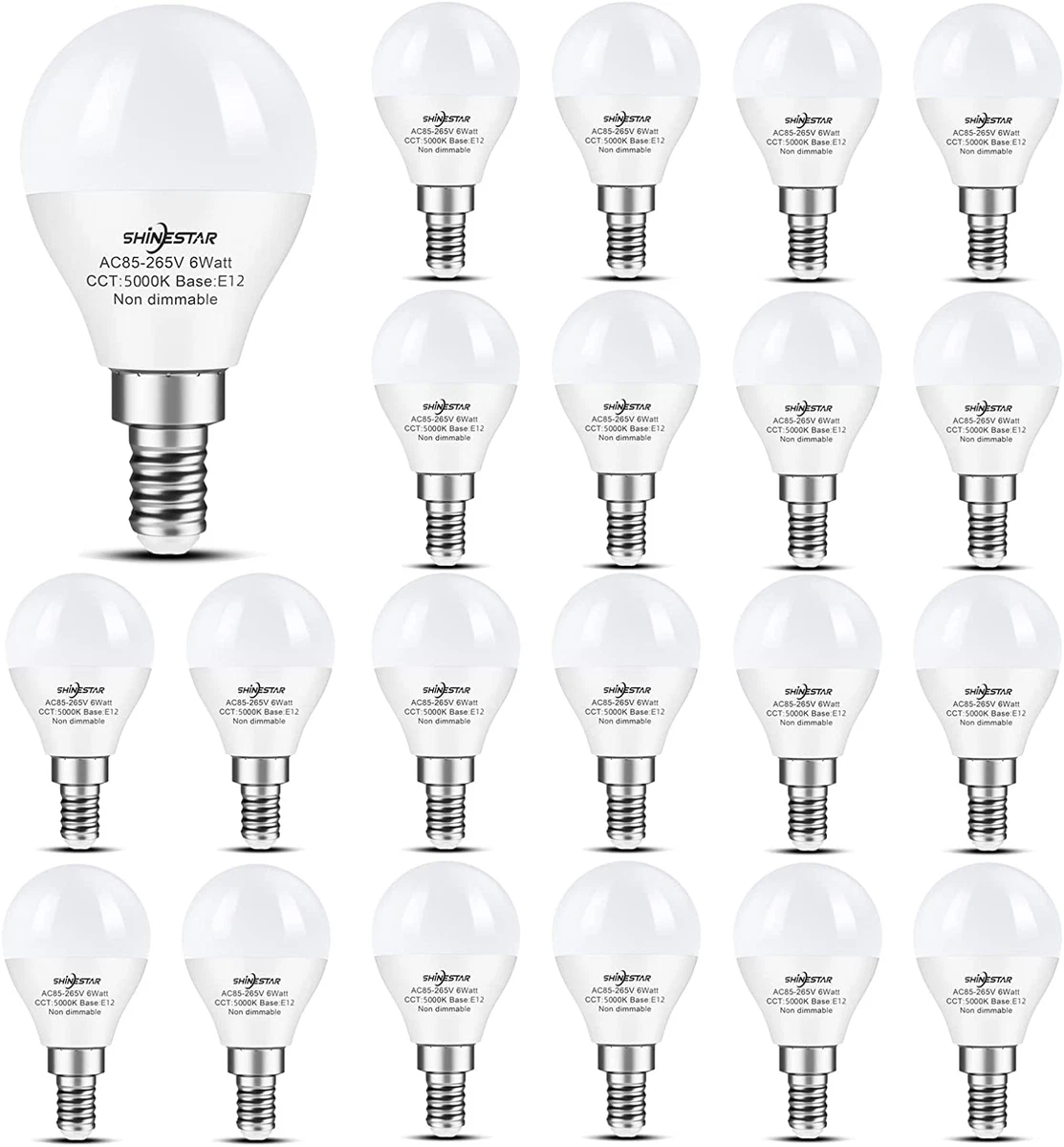 SHINESTAR 20 Pack Ceiling Fan Light Bulbs 120V 60W 5000K Daylight E12 Candelabr