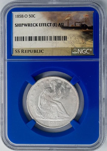 1858-O Seated Liberty Half 50c SS Republic Shipwreck Recovery (E) AU NGC 