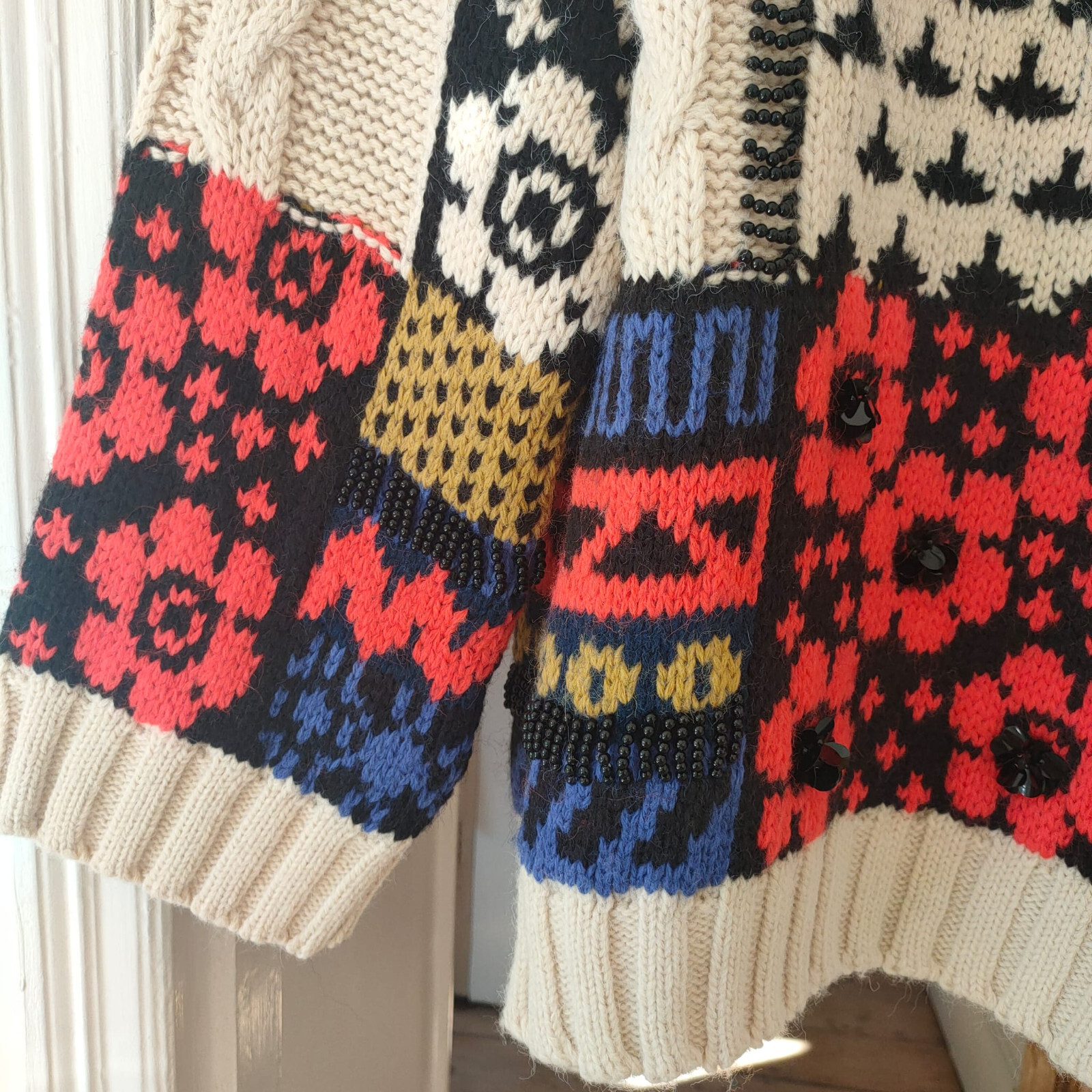 Zara SS22 Wool Blend Patchwork Knit Sweater S M Limited Edition Chunky Beaded eBay