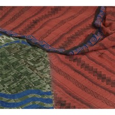 Sanskriti Vintage Sarees Red/Green Pure Georgette Silk Printed Sari Craft Fabric