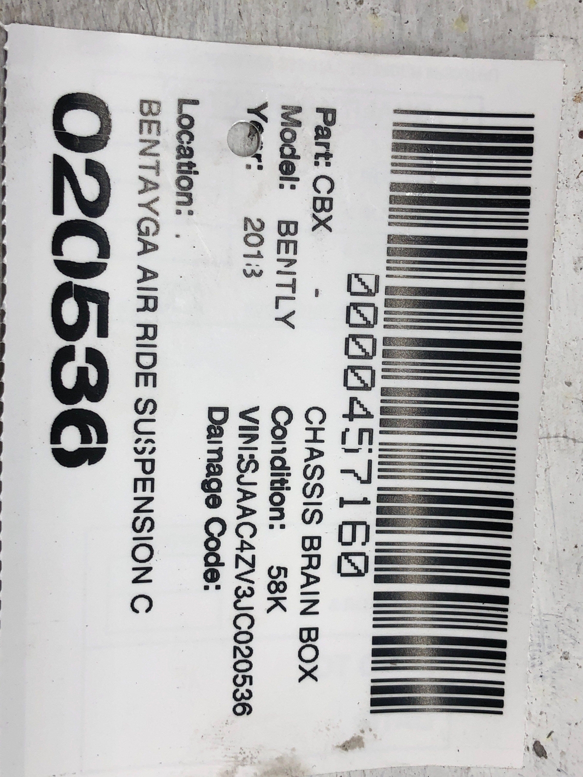 2016-2020 BENTLEY BENTAYGA AIR RIDE SUSPENSION CHASSIS CONTROL MODULE 4M0907777J
