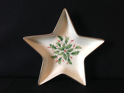 Lenox Holiday (Dimension) One (1) Star Shaped Candy / Relish Dish Gold Holly