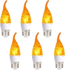 6 Pack LED Flicker Flame Mini Light Bulb, E26 2W 6 Count (Pack of 1), Orange 