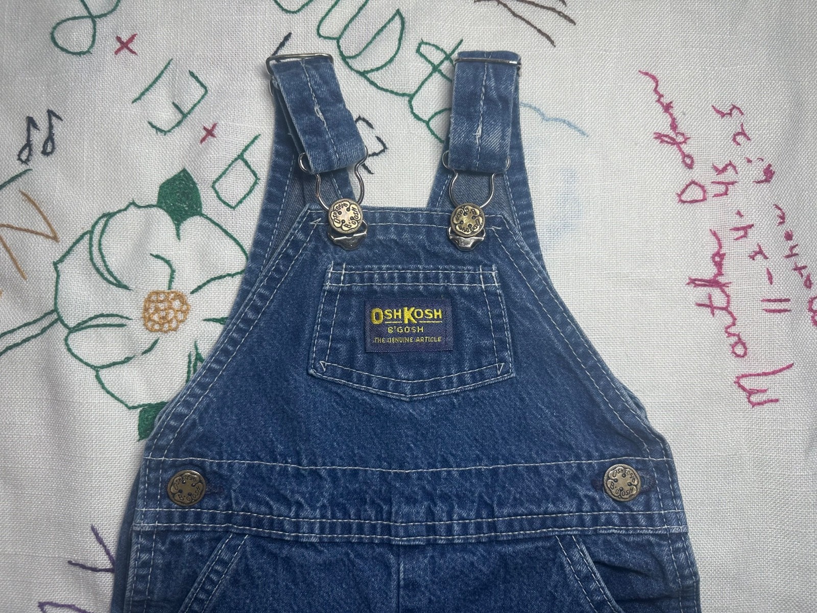 Vintage OshKosh B'Gosh Overalls Peter Pan Puff Sleeve Top Girls 12 Months USA image 4