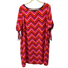 Tacera Chevron Print Pink & Orange Short Sleeve Dress Sz 2X women dress