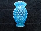 Vtg Fenton 4" Tall Opalescent BLUE Hobnail Floral Bud Vase #1 Excellent Cond