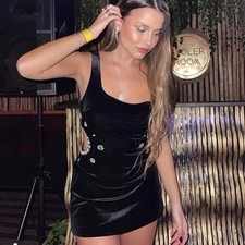 Zara Black Velvet Embellished Cutout Mini Dress