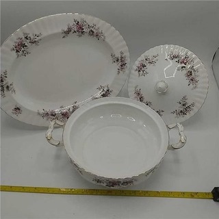 Royal Albert Lavender Rose Vegetable Bowl with Lid and Serving Platter.