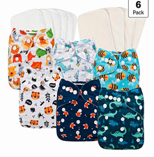 2 Babygoal Reusable Pocket Cloth Diapers 6 Packs w/10 Inserts OneSize 12 Total