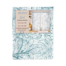 Coppia Tendine a Vetro Modern Leaf Blu Semitrasparenti in Bouclè con Tunnel per 