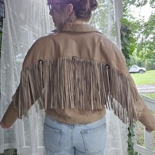 Vintage 80s 100% Leather Cropped Western Frin...
