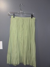 Rafael Green Pleated Pull-On Midi Skirt Elastic Waist Solid Polyester XL
