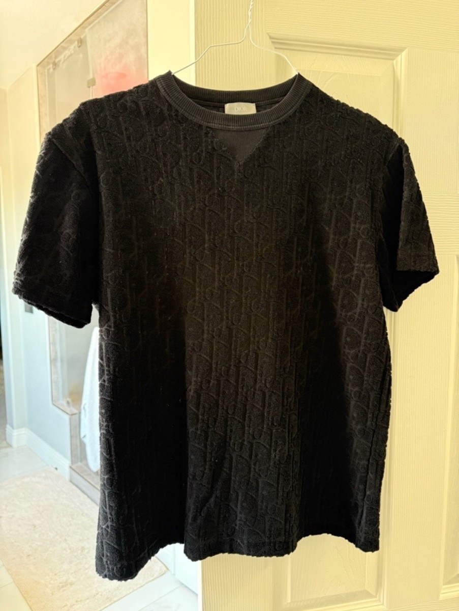 Dior Oblique Monogram Logo Terry Mercerized Cotton Black T-shirt