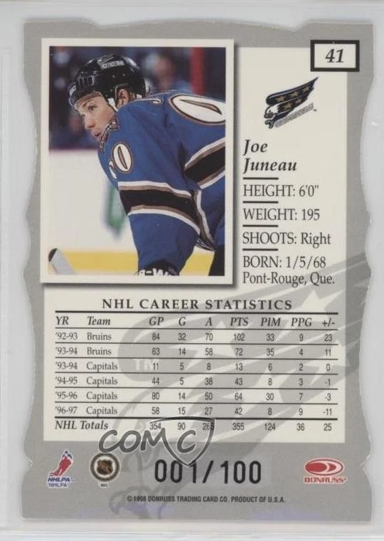 1997-98 Donruss Elite Gold Die-Cut Status /100 Joe Juneau #41 - Image 2 of 2