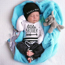 Newborn Baby Boys Letter Bodysuit Jumpsuit Romper Pants Hat 3PCS Outfits Set