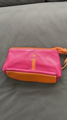 NWOT Jana Feifer leather pouch,pink body, orange bottom,initial  J 