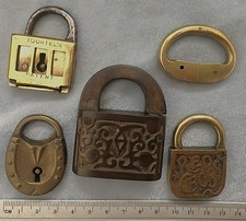 5 RARE Antique  Vintage  Locks  Red Cross Horse shoe Tourtecs METAL Collectibles