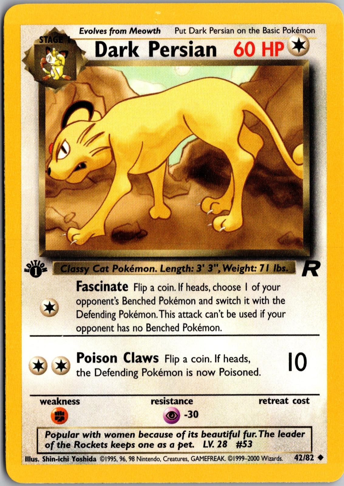 Dark Persian 42/82 Uncommon Team Rocket Pokemon 1st Edition Near Mint