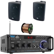 Pyle Bluetooth Compact Home Amplifier, 2x 4" 200W Max Indoor/Outdoor Speakers