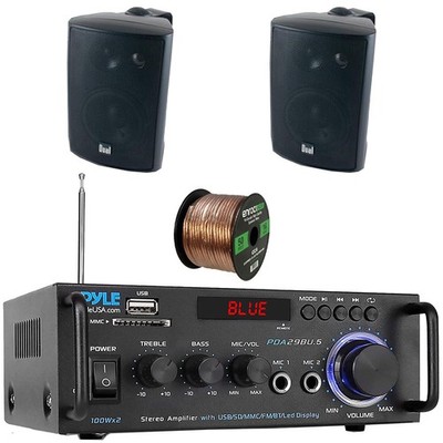 Pyle Bluetooth Compact Home Amplifier, 2x 4'' 200W Max Indoor/Outdoor Speakers