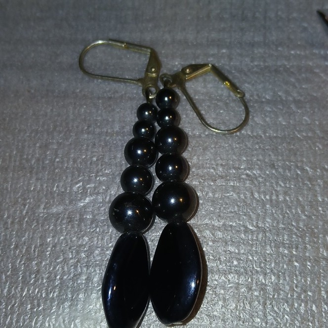 Hematite Dangle Drop Earrings Teardrop  Leverback… - image 2