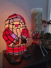 Vtg Santa Claus Tiffany Style Stained Glass Accent Lamp Christmas decor Light