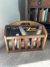 Vintage Midcentury Solid Oak Wood Magazine Rack Vinyl Storage Book Holder
