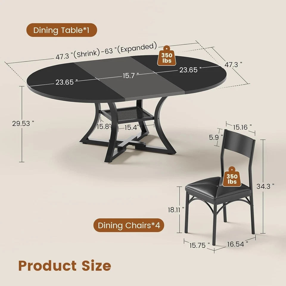 Round Extendable Dining Table Set, Kitchen Table Set with 4 Cushion Chairs - Image 3 of 4
