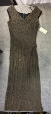Alex Evenings Black w Gold Glitter Lace Sleeveless Formal Maxi Dress SZ 12 USA