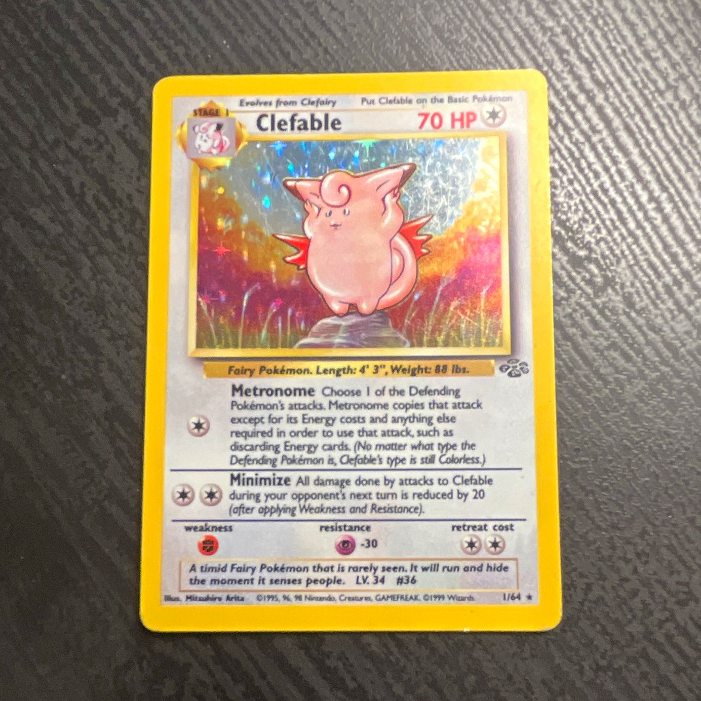 Pokémon TCG Clefable 1/64 Jungle Holo Rare English 1999 70 HP WOTC