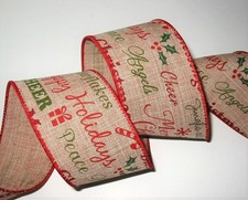 2-1/2" Christmas Script Wired Edge Ribbon Woven Christmas Wreath Bow - 4 yds