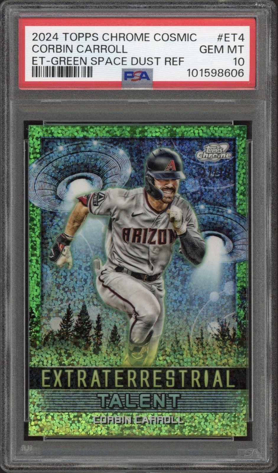 2024 Topps Chrome Cosmic Corbin Carroll ET Green Space Dust Ref /75 #ET4 PSA 10