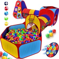 5pc Kids' Play Tents Tunnels - Ball Pit for Toddlers, Basketball Hoop, Craw...
