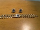 VINTAGE FLOWER BRACELET W/MATCHING SCREW EARRINGS, RHINESTONES — photo 1