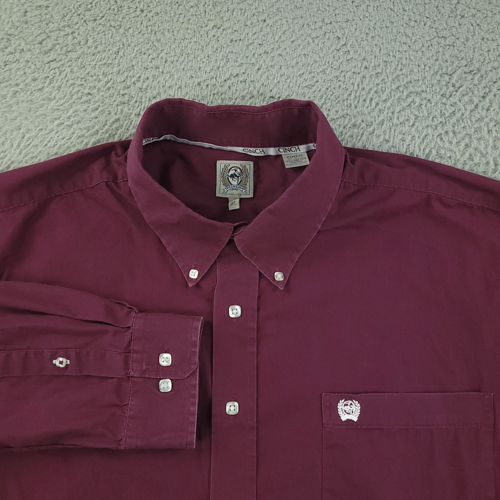 Cinch Shirt Mens XL Red Solid Long Sleeve Button Down Cotton Western Casual