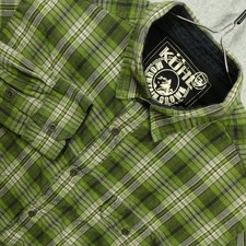 Kuhl Shirt Mens Large Green Gray Plaid Flannel Long Sleeve Outdoor Hiking