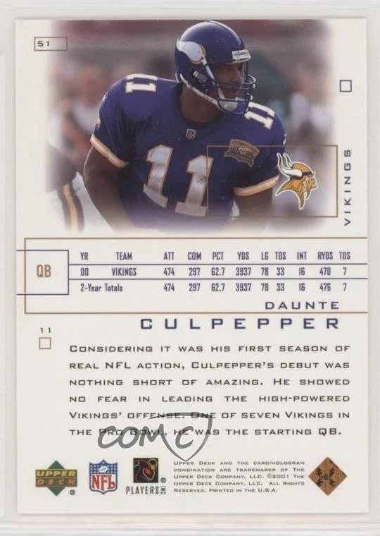 2001 Upper Deck Pros & Prospects Daunte Culpepper #51 - Image 2 of 2