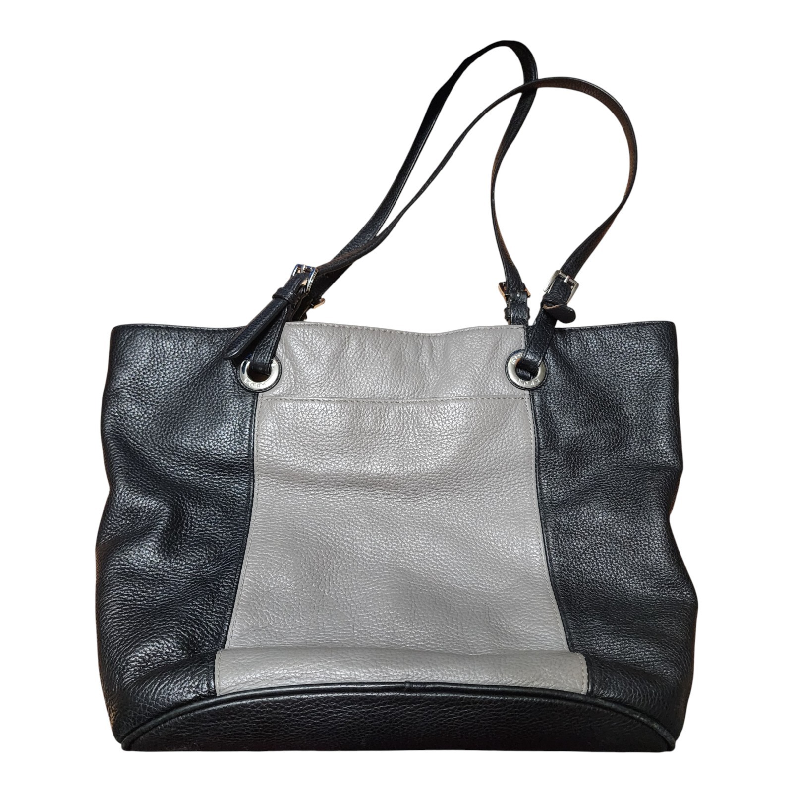 Michael Kors Jet Set Large Leather Tote Black Gray Pebbled Silver Accent 14x11x5 — image 3